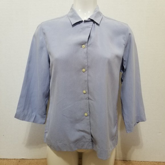 Orvis top Small button up down solid 3/4 sleeve 100% silk - Picture 1 of 13